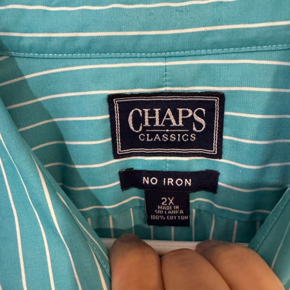 Chaps Aqua and White Striped Shirt - Picture 3 of 4
